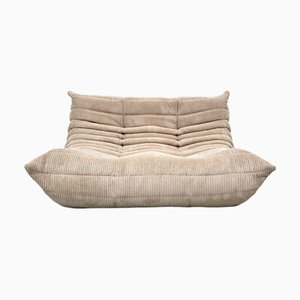 French Togo Two-Seater Sofa in Beige Corduroy attributed to Michel Ducaroy for Ligne Roset, 1970s
