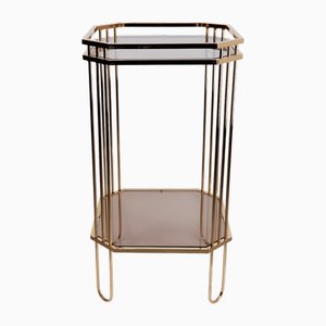 Stilvoller achteckiger goldener Beistelltisch mit getöntem Glas, 1970er