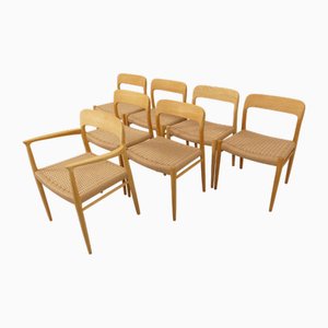Vintage Teak Model 75 and 56 Dining Chairs by Niels Otto Moller for J.L. Møllers, 1960s, Set of 7