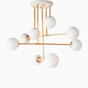 Large Alabaster and Brass Pendant Light, 1960s