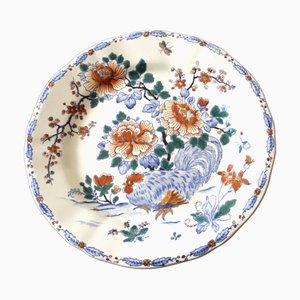 Art Deco Plate with Rooster and Peony Decoration from Gien, 1940s
