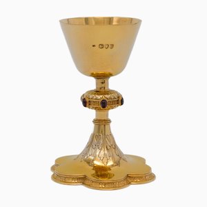 Gothic Revival Sterling Silver Gilt & Stone Set Chalice by Carl Krall, London, 1899