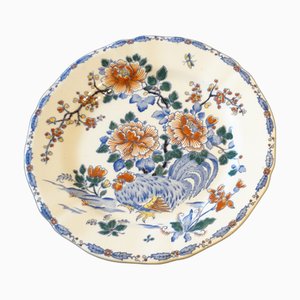 Art Deco Plate with Rooster and Peony Decoration from Gien, 1940s