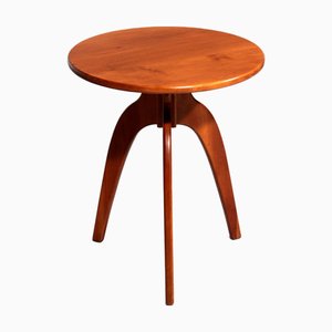 Mesa auxiliar italiana artesanal redonda de nogal, años 60