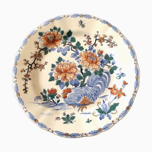 Art Deco Plate with Rooster and Peony Decoration from Gien, 1940s