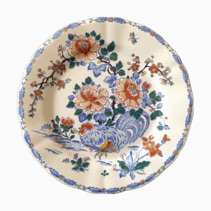 Art Deco Plate with Rooster and Peony Decoration from Gien, 1940s