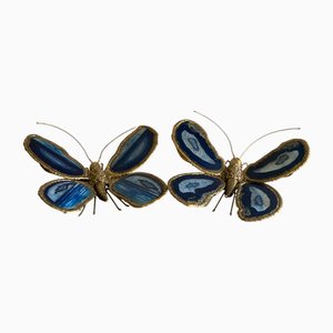 Papillon Wandlampen aus Messing & Blauem Achat, 1970er, 2er Set