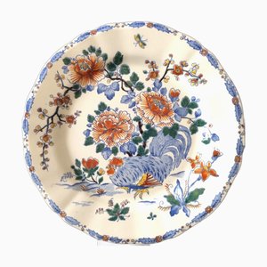 Art Deco Plate with Rooster and Peony Decoration from Gien, 1940s