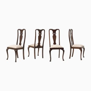 Queen Anne Style Dining Chairs in Jaquard Fabric, 1890s, Set of 4