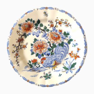 Art Deco Plate with Rooster and Peony Decoration from Gien, 1940s