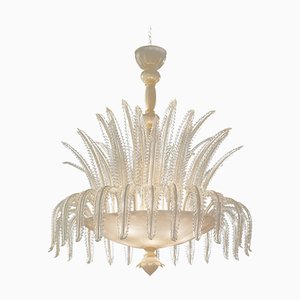 Venetian White and Gold Leaves Murano Style Glass Chandelier by Simoeng