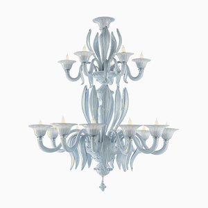 Mid-Century Modern Venetian Azure Style Murano Glass Chandelier with Leaves by Simoeng