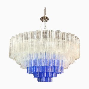 Large Transparent and Blue Tronchi Murano Glass Chandelier by Simoeng