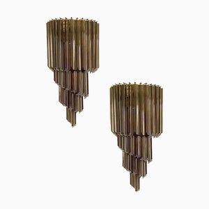 Venetian Fumè Quadriedro Murano Glass Wall Sconces by Simoeng, Set of 2