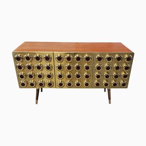 3-Door Sideboard in Brass and Glass, 1980s