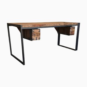 Vintage Oak Worktable in Cast Iron, 1950