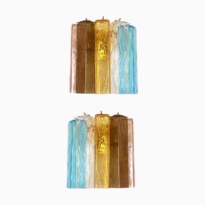Multicolored Squares Bark Murano Glass Wall Sconces by Simoeng, Set of 2