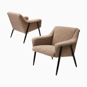 Set de Fauteuils Mid-Century en Peau de Mouton
