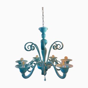 Italian Light Blue Murano Style Glass Chandelier by Simoeng
