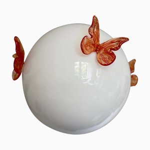 Glass Opalino Pendant with Red Butterfly by Simoeng