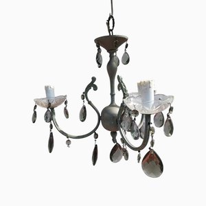 Vintage Metal Chandelier with Glass Drops