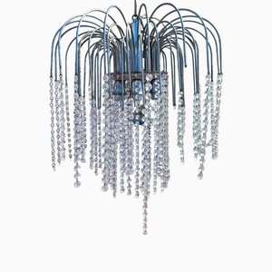 Lustre Vintage en Métal avec Pampilles en Verre