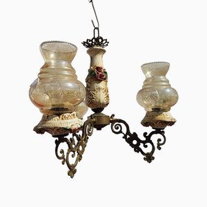 Vintage Chandelier in Ceramic with Glass and Metal