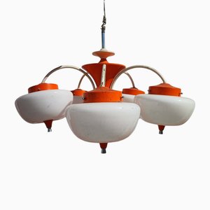 Lámpara de araña estilo era espacial de vidrio opalino, años 60