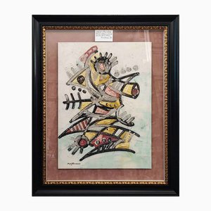 Umberto Mastroianni, Composition, Peinture sur Carton en Relief, 1980, Encadré