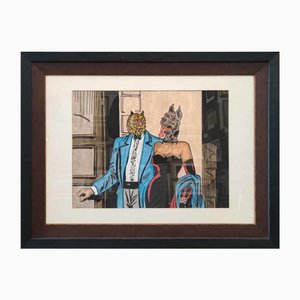 Max Hamlet, Têtes d'Animaux, Peinture Acrylique sur Panneau, Encadré
