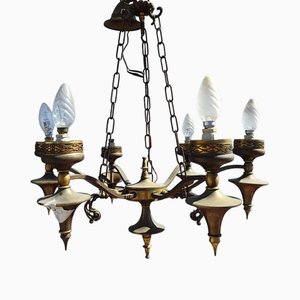 Vintage Six-Arm Chandelier in Metal