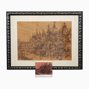 Emilio Vedova, Basilica veneziana di San Marco, 1936, Carboncino su carta, con cornice