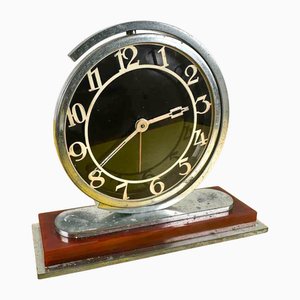 Deutsche Vintage Tischuhr aus Metall & Glas, 1930er