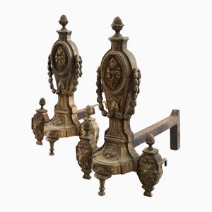 Neoclassical Andirons in Golden Metal, Set of 2