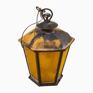 Antique Lantern in Iron and Amber Glass