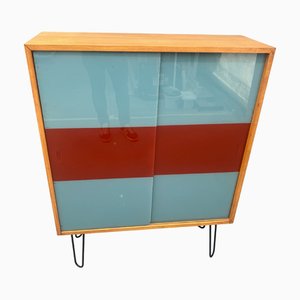 Meuble en Bois avec Pieds en Métal et Verre Coloré par Hradec Králové, 1960s