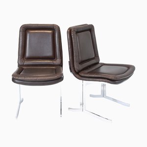 Vintage Italian Space Age Leather and Chrome Chairs by Arturo E. Lino, Italy, 1970s, Set of 2