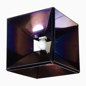 Italian Space Age Sculptural Cube Metal Flush Lamp, 1960s