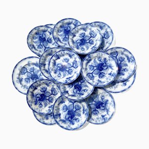 Assiettes Victoriennes Water Nymph en Faïence Bleue de Wedgwood, Angleterre, 1850s, Set de 19