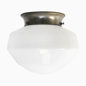 Belgian White Opaline Glass Ceiling Lamp, 1920s
