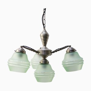 Lustre en Verre Givré Vert, 1920s