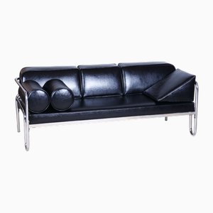 Bauhaus Sofa in Chrome-Plated Steel & Leather, Czech, 1930s