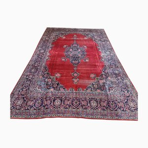 Handmade Kashan Distressed Rug, 1920s