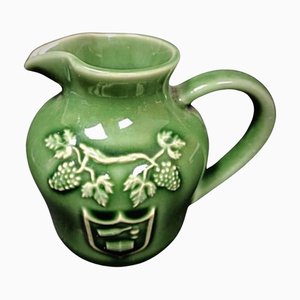 Vintage 20th-Century Enameled Porcelain Pitcher with Grape & Vine Leaf, 1950s