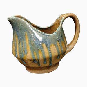 Vintage Enameled & Crackled Terra Cotta Jug in Color, 1950s