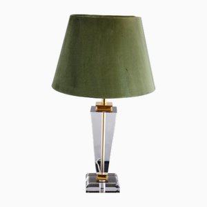 Vintage Acrylic Glass Fabric Shade Table Lamp, 1980s