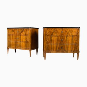 German Biedermeier Chests of Drawers in Walnut Veneer, Set of 2