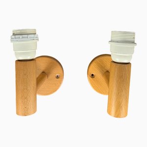 Minimalistische Skandinavische Wandlampen aus Buche, 1980er, 2er Set