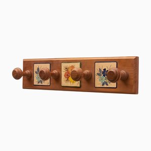 Vintage Hand-Painted Ceramic and Wood Coat Rack by Diaz Costa, 1960s