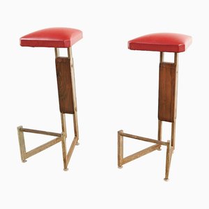 Stools in Wood and Metal, 1970s, Set of 2